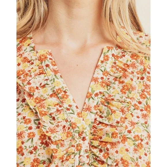 DRESS FORUM Yellow & Orange Ditzy Floral V Neck Mini Dress - Picture 3 of 8